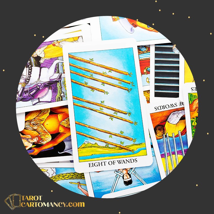 Eight of Wands on Top of Other Tarot Cards in Context of Love Outcome