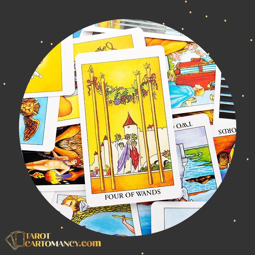 Four of Wands on Top of Other Tarot Cards in Context of Love Outcome